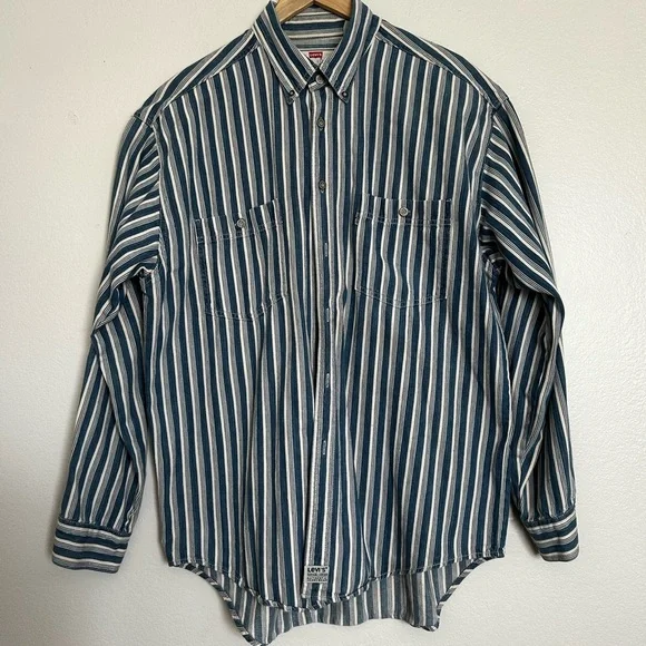 Levi’s 90s Blue Striped Button-Up Shirt | Authentic Jeanswear Rare Vintage Find - Picture 2 of 14